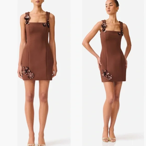 Elliatt | Dresses | Elliatt Emma Floral Appliqu Brown Mini Dress M |  Poshmark